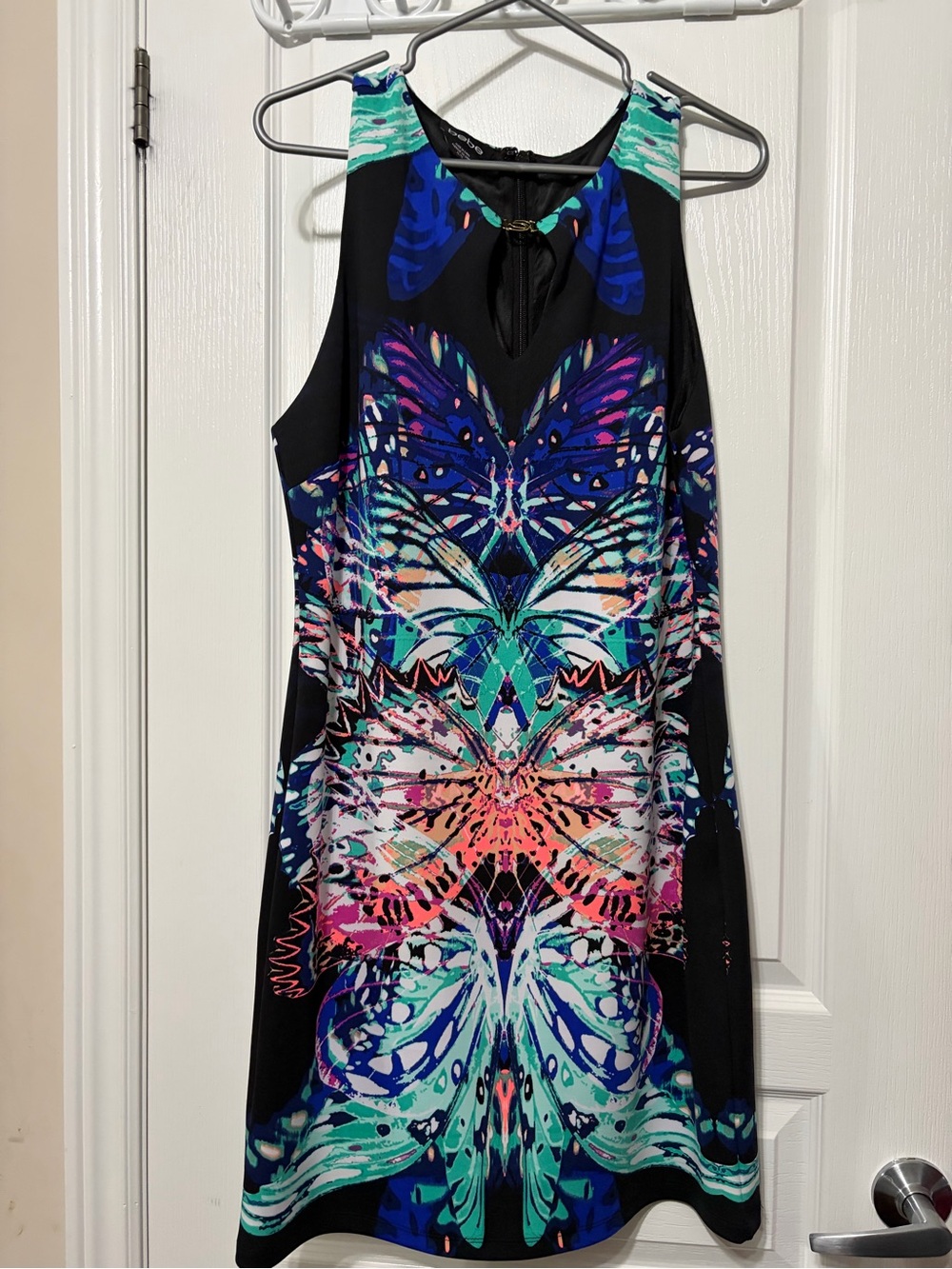 Bebe Sleeveless Butterfly Print Dress in Black and Multicolor
